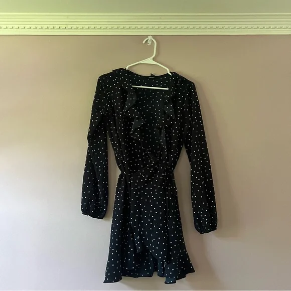 blue polka dot dress forever 21 Forever 21 Polka Dot Wrap Midi Dress, Size